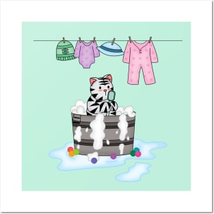 Cute Cat Taking Shower Posters and Art